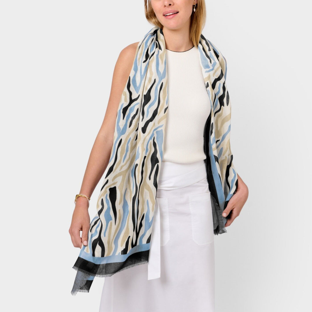 PRINTED SCARF ABSTRACT ZEBRA ECRU