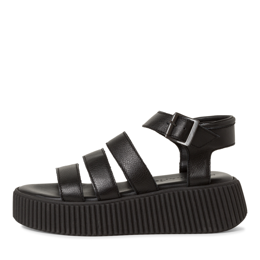 BLACK LEATHER CHUNKY SANDAL