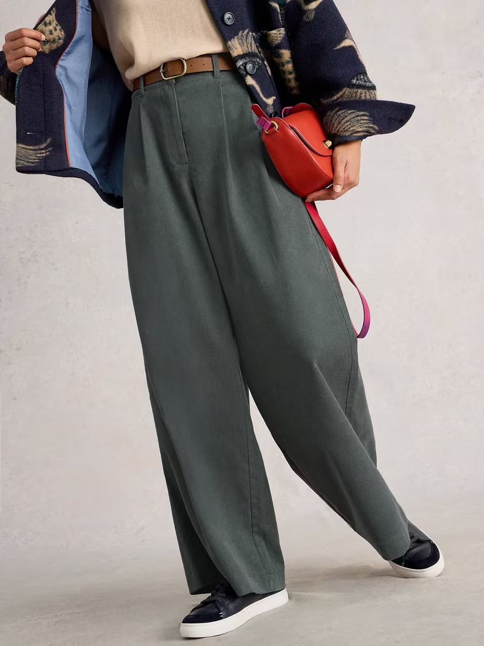 DARK GREEN SASHA CORD WIDE LEG TROUSER