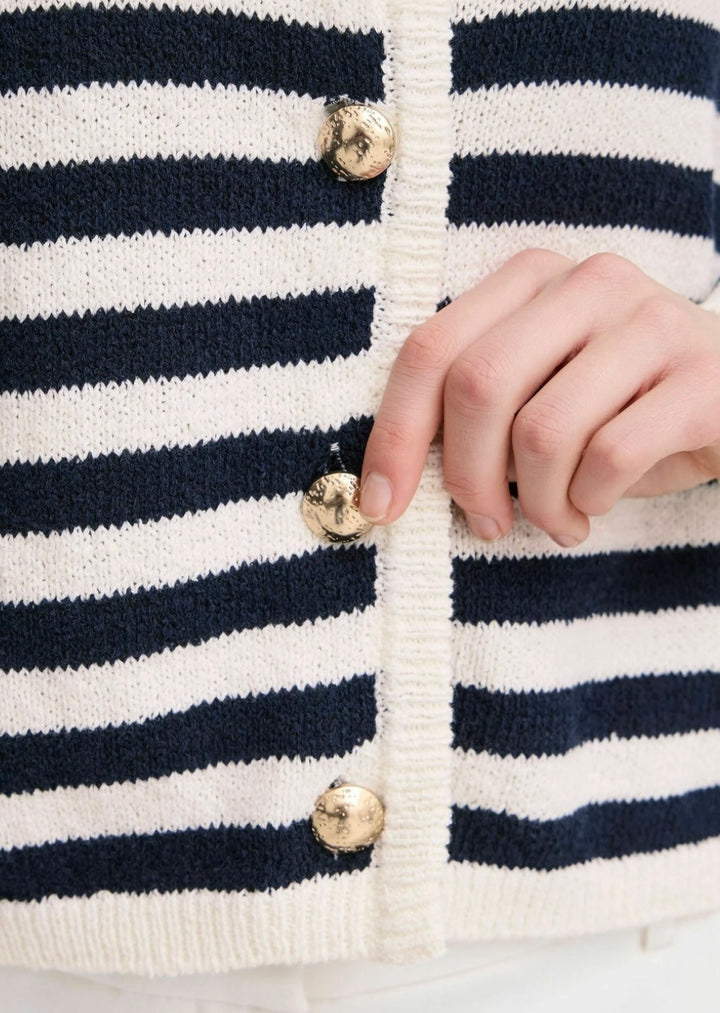 NAVY BLAZER STRIPE CARDIGAN