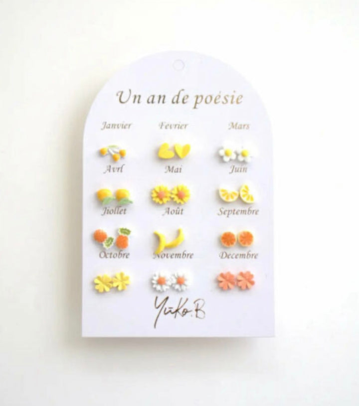 SET OF 12 PAIRS OF NICKEL-FREE CERAMIC EARRINGS – A YEAR OF VIVID POETRY