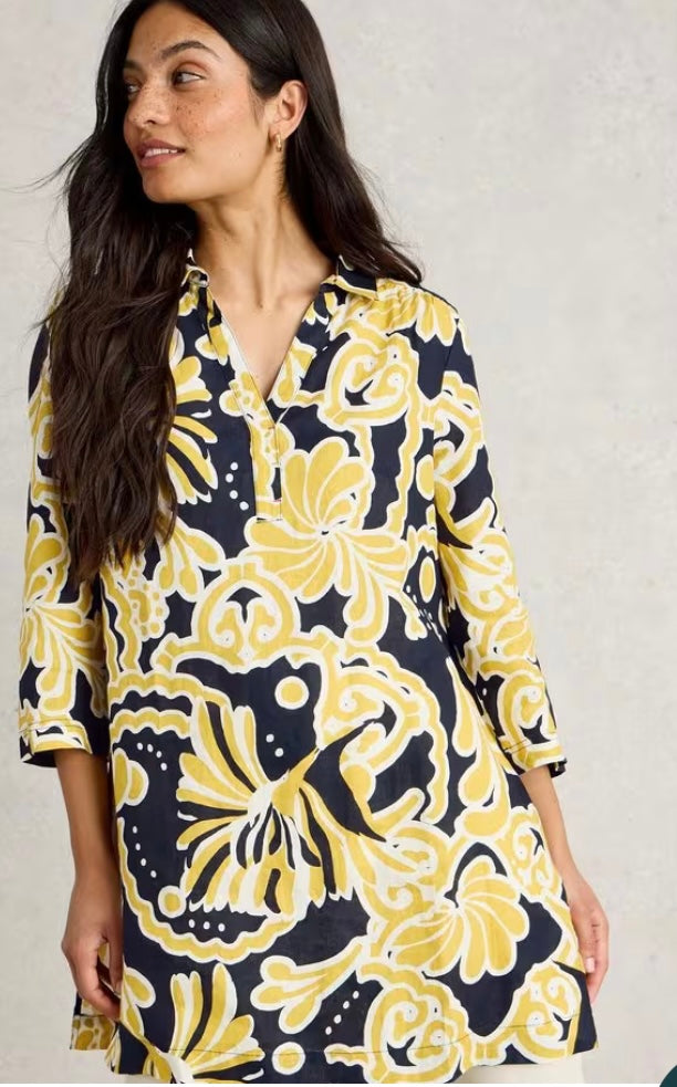 YELLOW PRINT BLAKE LINEN TUNIC