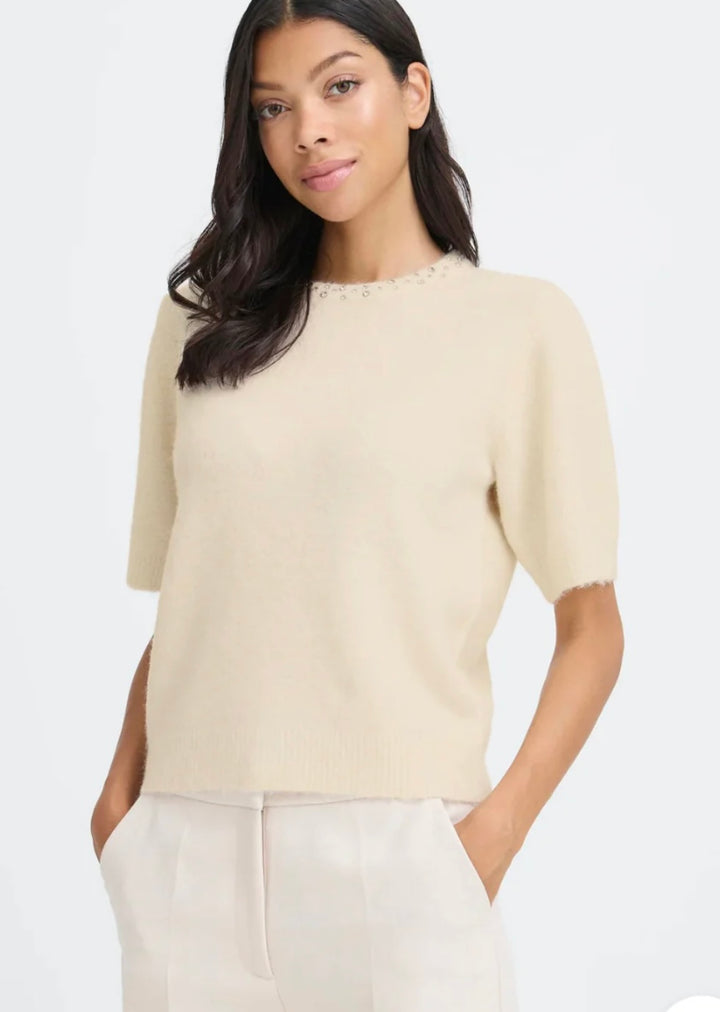 OMEA RHINESTONE SS JUMPER OATMEAL
