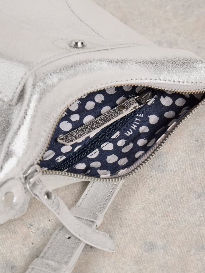 MINI FERN LEATHER CROSSBODY BAG SILVER TONE METALLIC