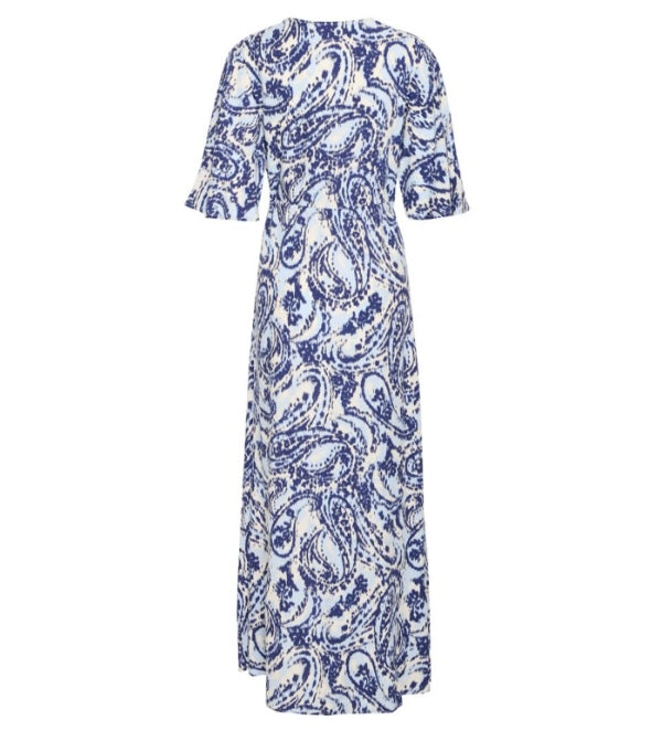 BLUE PAISLEY JOELLA V NECK MAXI DRESS