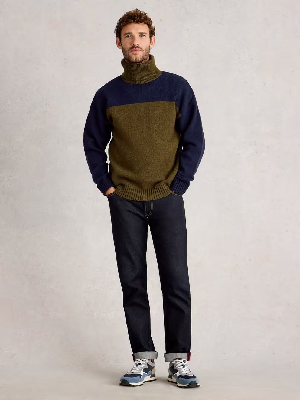 RYDE COLOURBLOCK ROLL NECK KHAKI GREEN