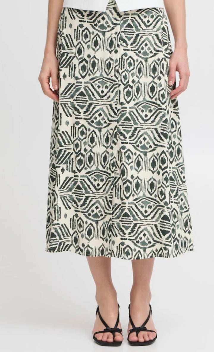 ETHNIC SPRAY JOELLA BUTTON MIDI SKIRT