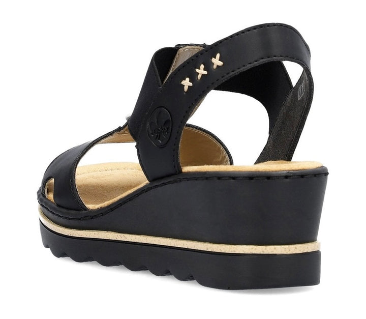 BLACK ELASTICATED WEDGE SANDALS