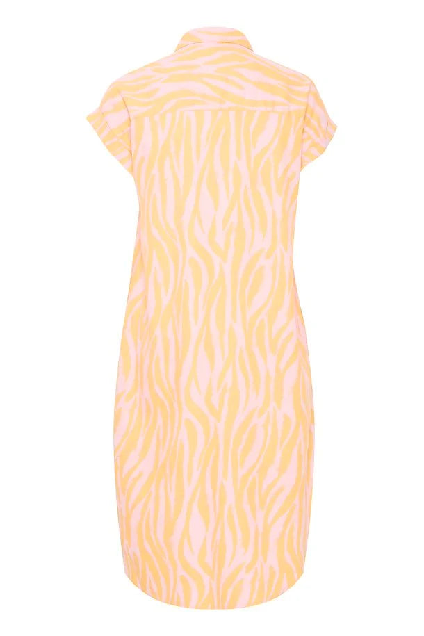 BLAZING ORANGE ANIMAL MIX FALAKKA SHORT SLEEVE SHIRT DRESS