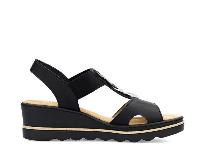 BLACK ELASTICATED WEDGE SANDALS