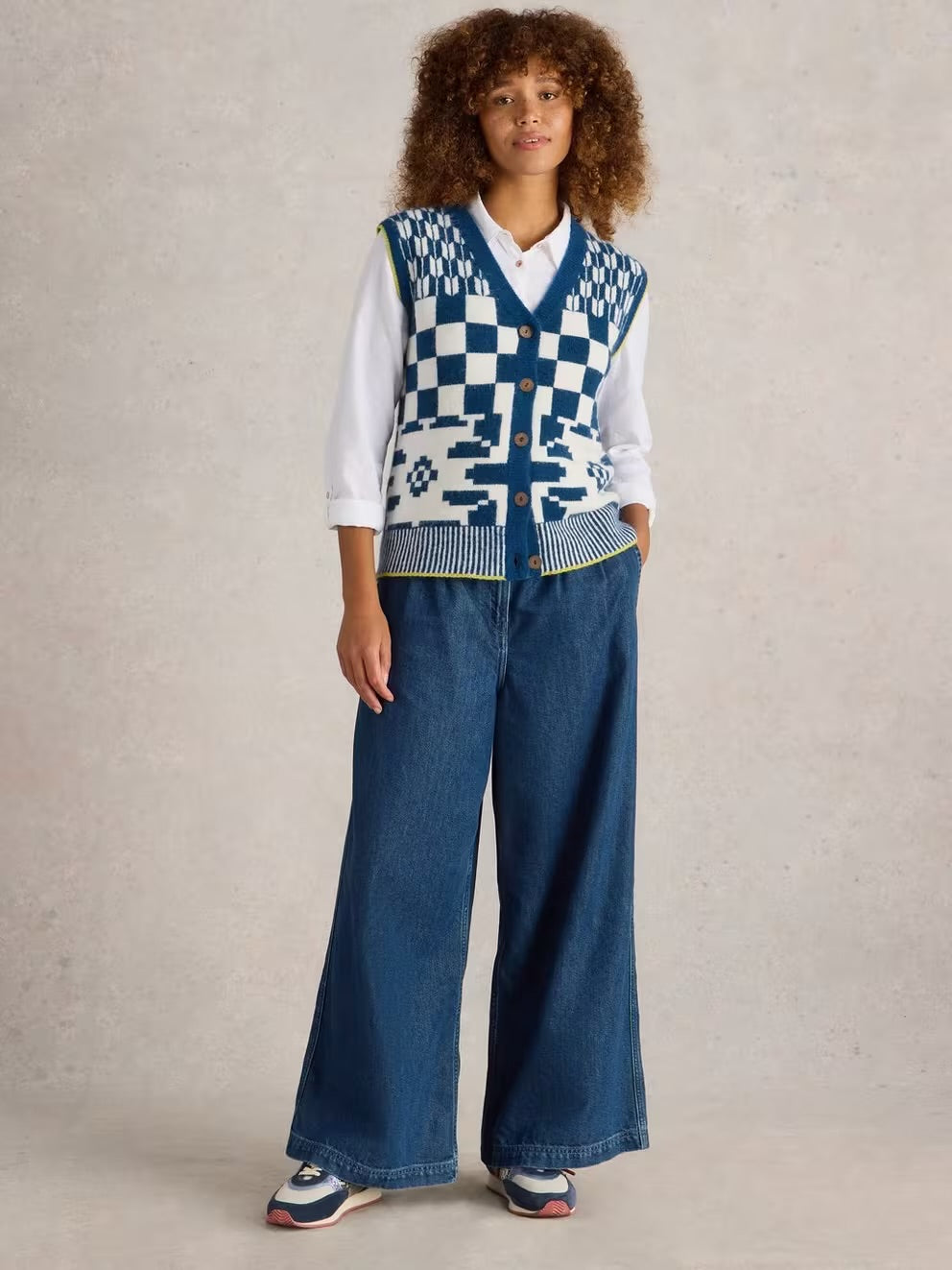GEO MIX BUTTON TANK BLUE MLT