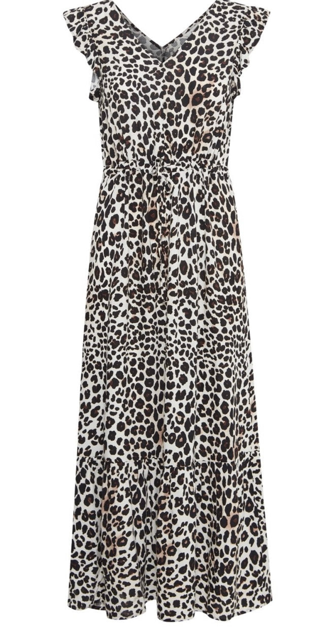 JOELLA FRILL DRESS BIRCH LEOPARD