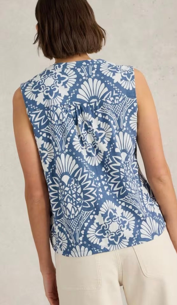 TULIP SLEEVELESS SHIRT BLUE PRINT