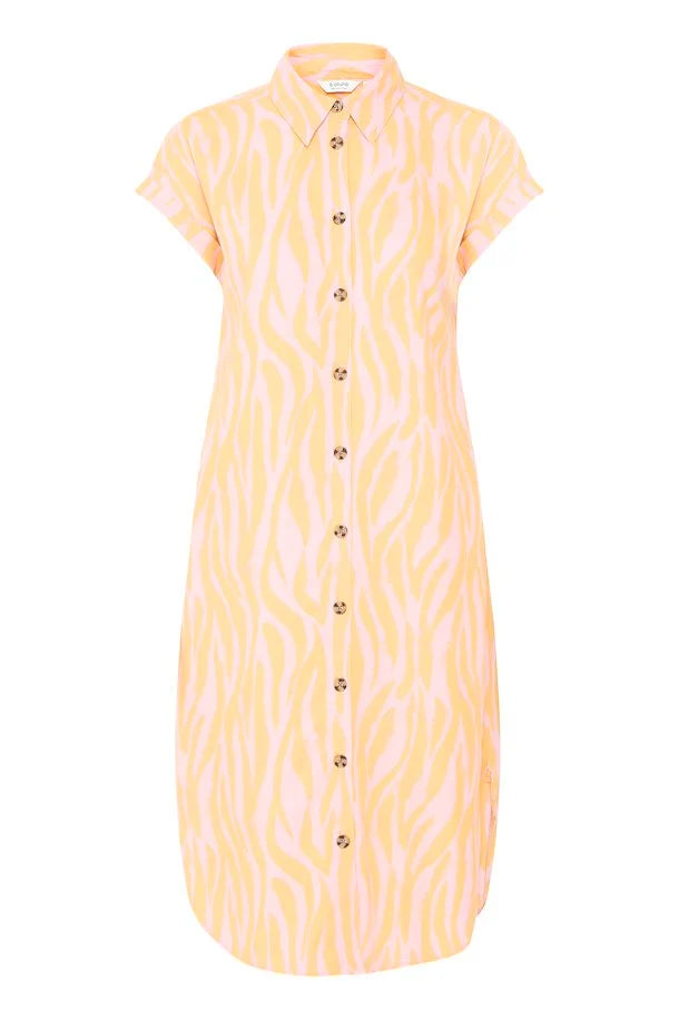 BLAZING ORANGE ANIMAL MIX FALAKKA SHORT SLEEVE SHIRT DRESS