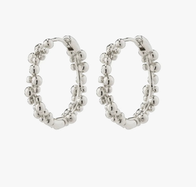 SOLIDARITY RECYCLED MEDIUM SILVER PLAYED BUBBLE HOOPS