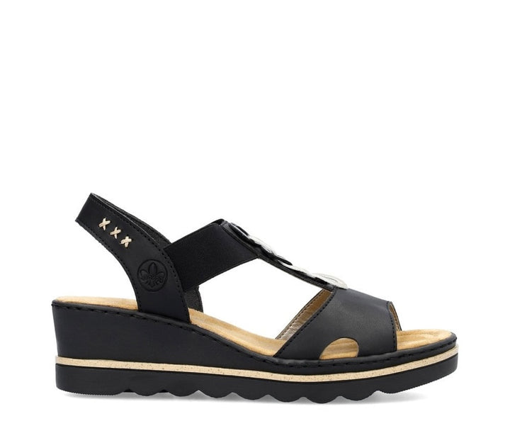 BLACK ELASTICATED WEDGE SANDALS