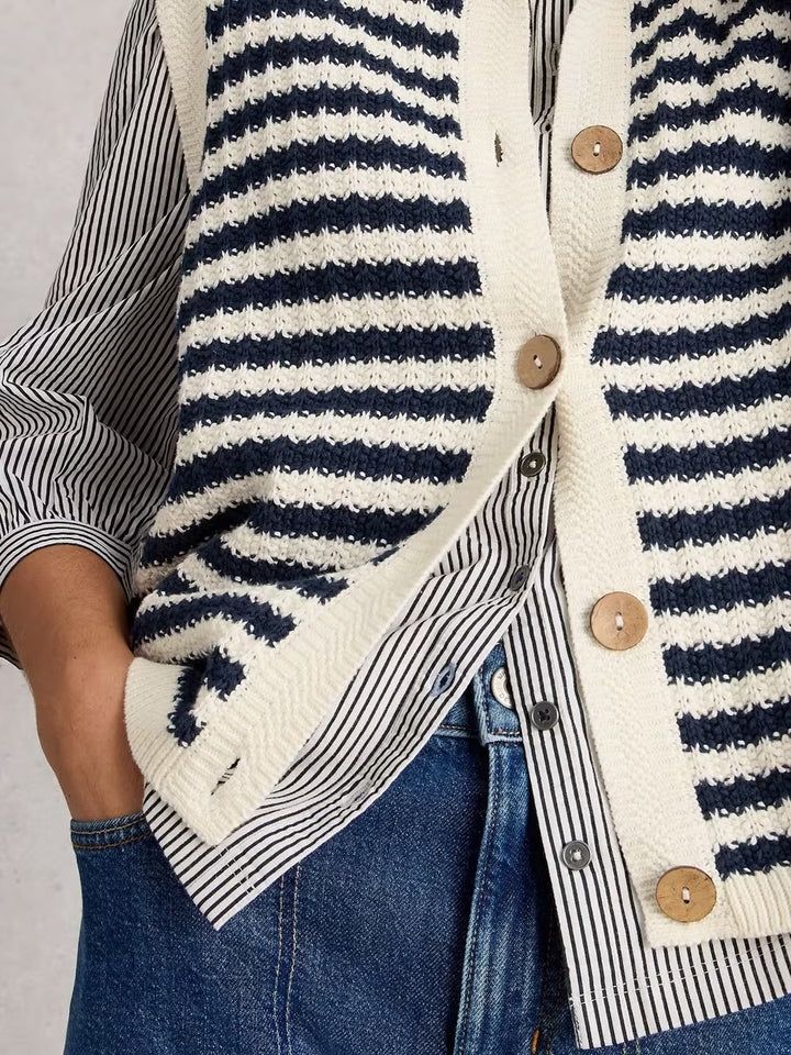 SIENNA STRIPE BUTTON TANK NAVY MULTI