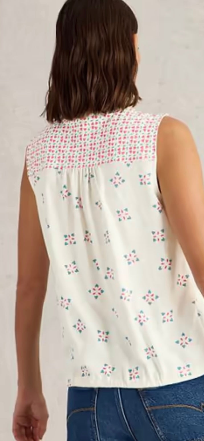 PINK PRINT TULIP SLEEVELESS SHIRT