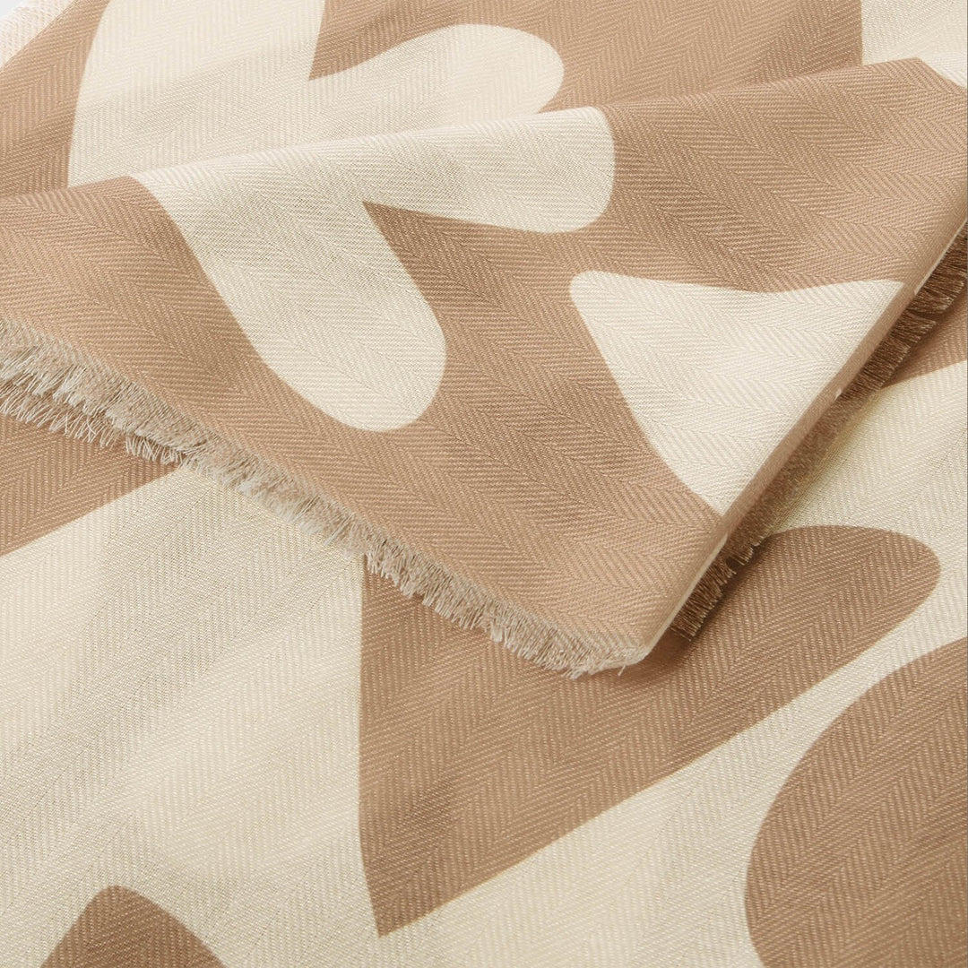 PRINTED SCARF LARGE HEART TAUPE