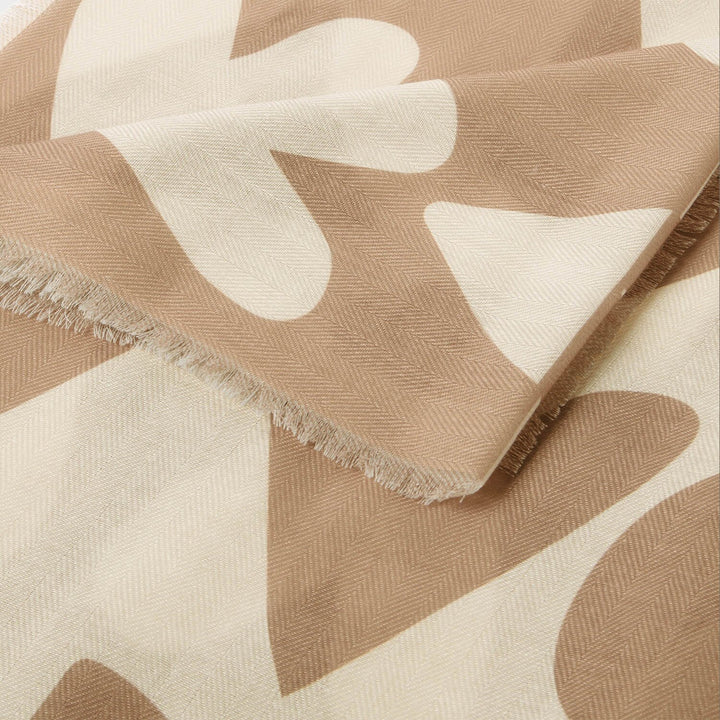 PRINTED SCARF LARGE HEART TAUPE