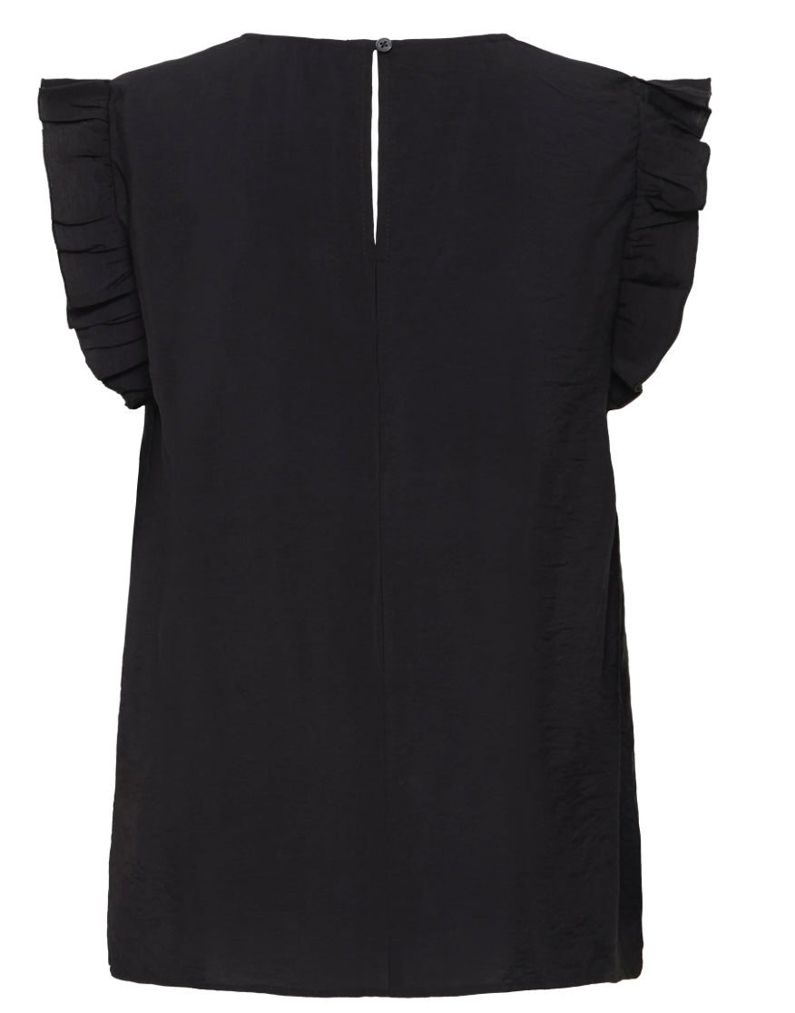 BLACK HAILEY V NECK FRILL TOP