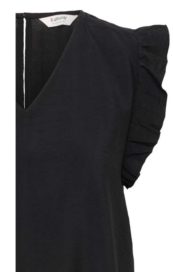 BLACK HAILEY V NECK FRILL TOP