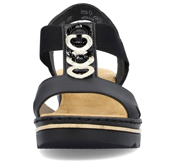 BLACK ELASTICATED WEDGE SANDALS