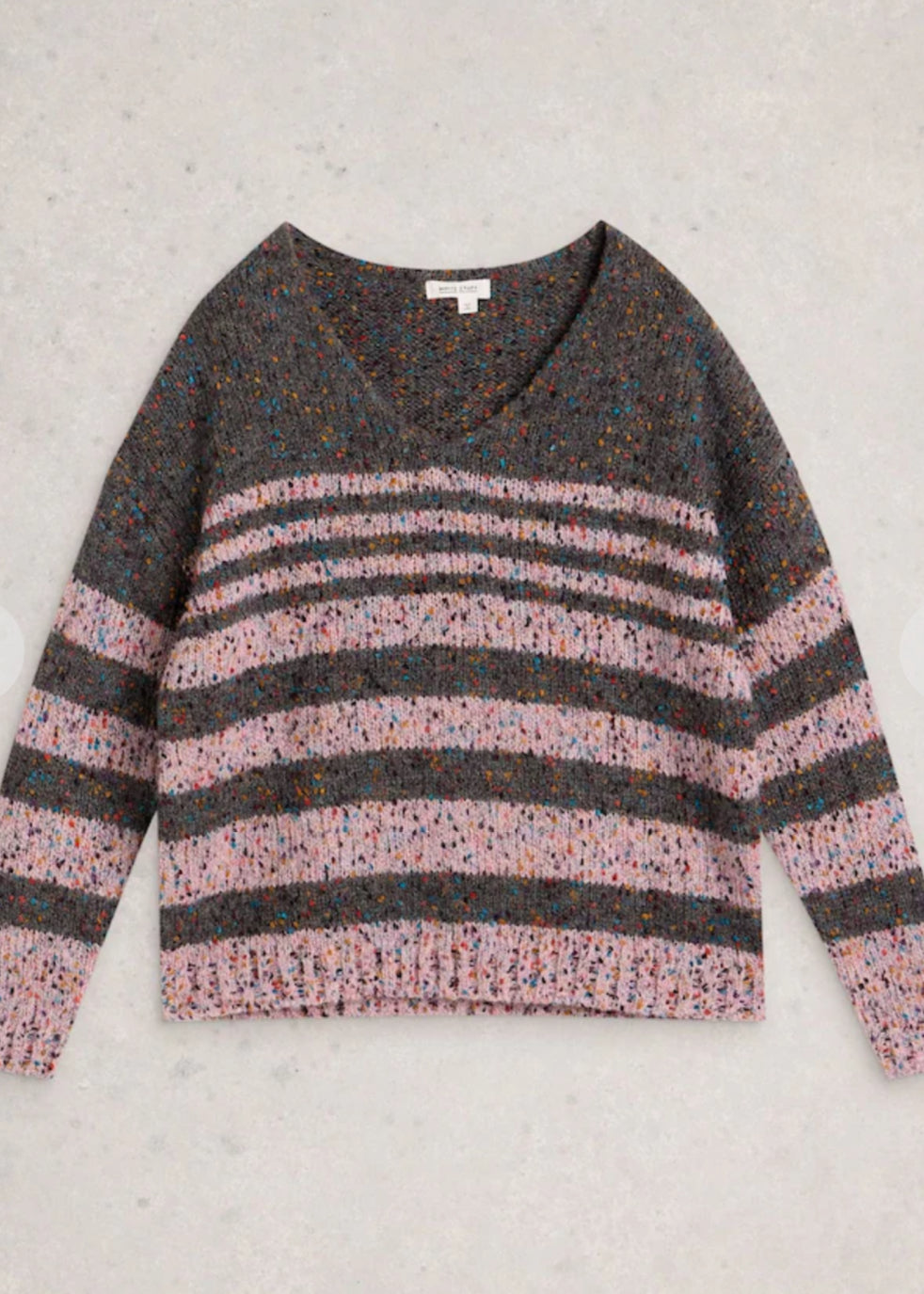GREY MULTI PINK STRIPE TEXTURED V NECK JUMPER