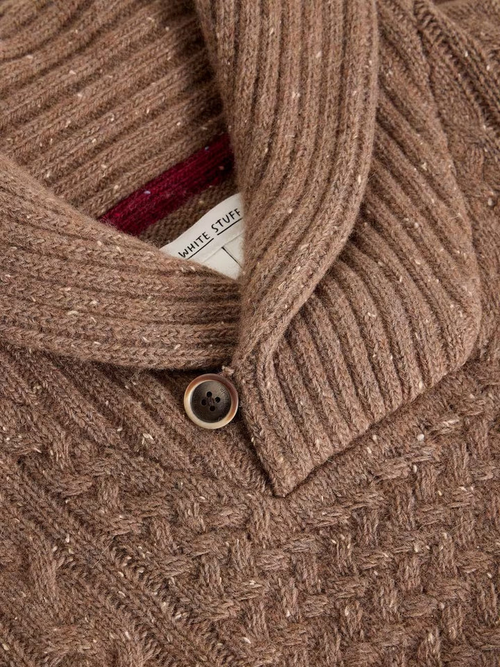 BERKLEY SHAWL NECK MID BROWN