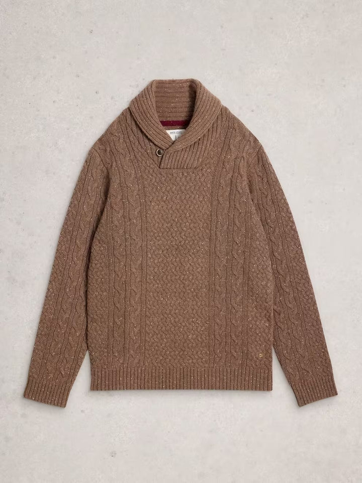 BERKLEY SHAWL NECK MID BROWN