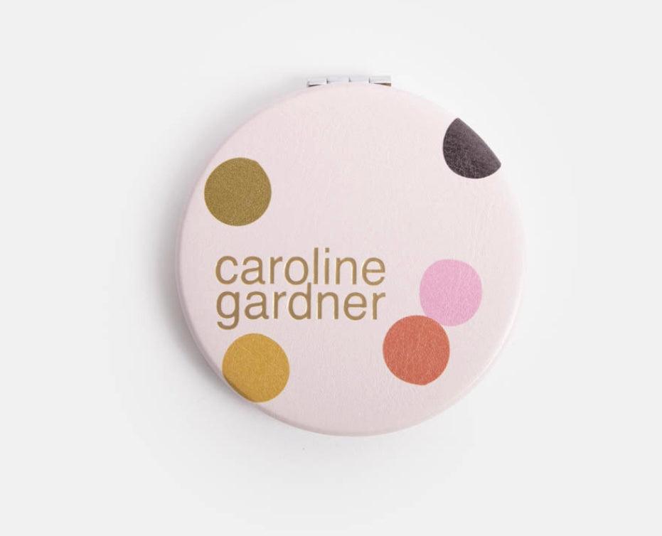 PALE PINK DOTTY ROUND POCKET MIRROR