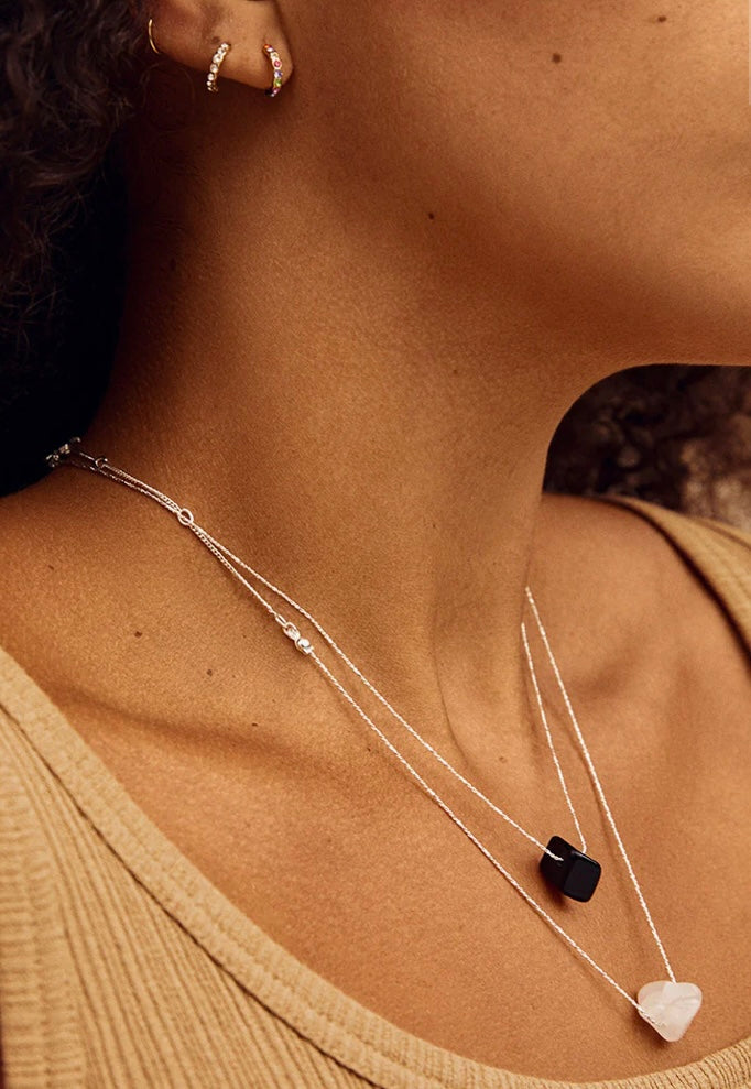 CHAKRA BLACK AGATE SILVER PLATED NECKLACE