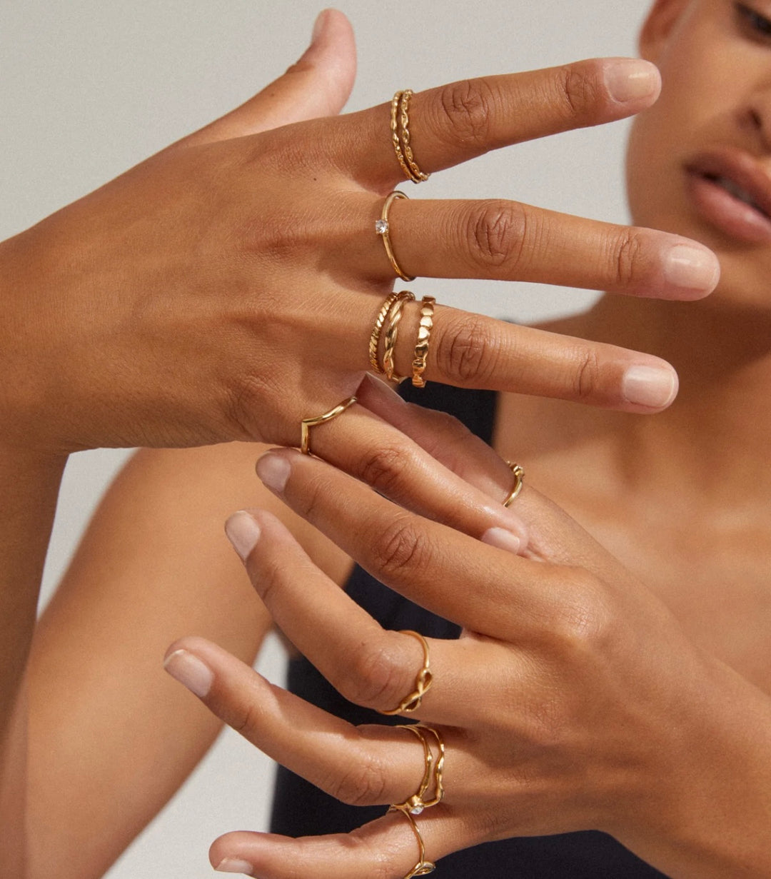 LULU RECYCLED GOLD PLATED CHAIN STACK RING