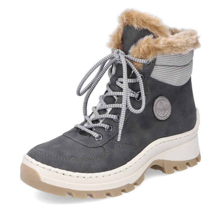 GREY FAUX FUR LINING LACE UP BOOT