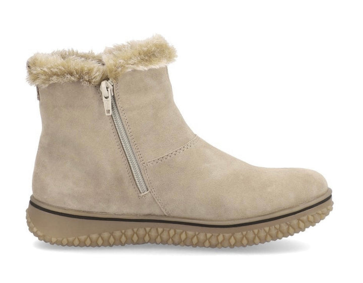 BEIGE FAUX FUR TRIM SUEDE ANKLE BOOT