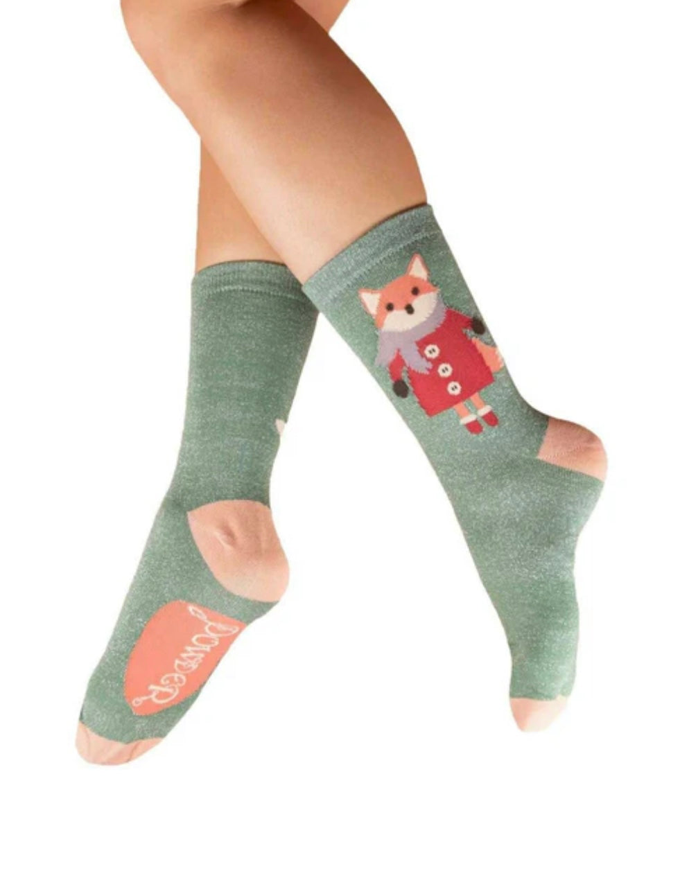 GLITTER ANKLE SOCK COSY FOX FERN