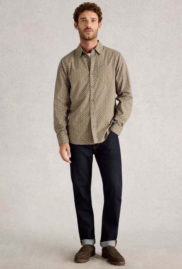 GREEN MULTI PRINT FINSBURY GEO PRINT SHIRT