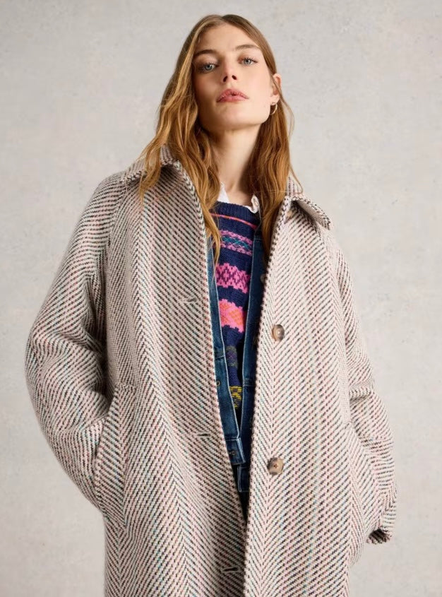 IVORY MULTI KELSEY WOOL BLEND TEXTURED COAT