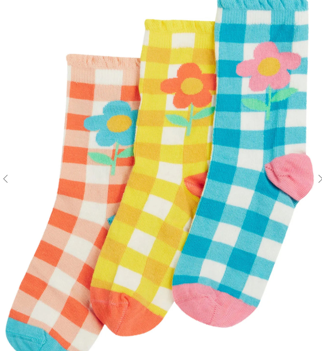FREYA FRILLED SOCKS 3 PACK, GINGHAM MULTIPACK