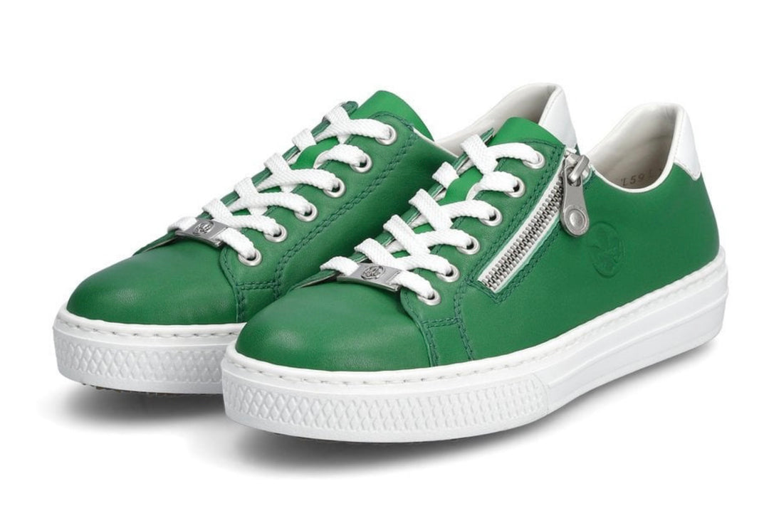 GREEN FAUX LEATHER LACE UP TRAINER
