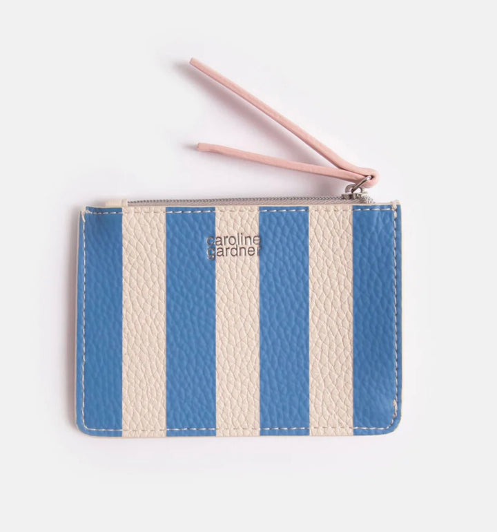 BLUE & CREAM STRIPE SHORT PATCH PURSE