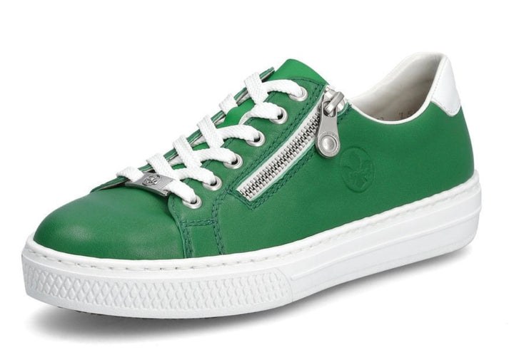 GREEN FAUX LEATHER LACE UP TRAINER