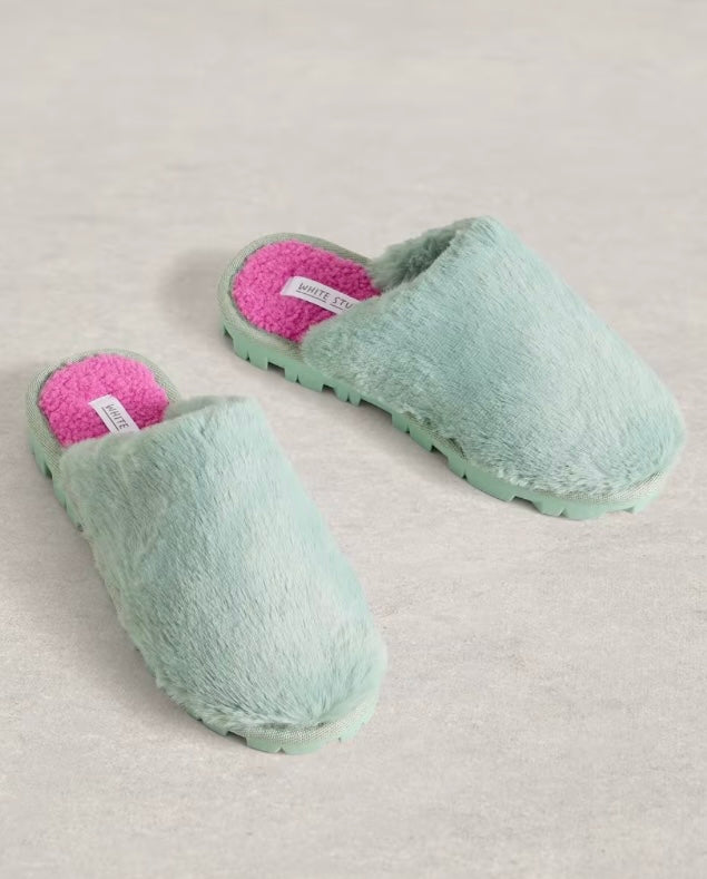 MINT GREEN FAUX FUR SLIPPER MULE