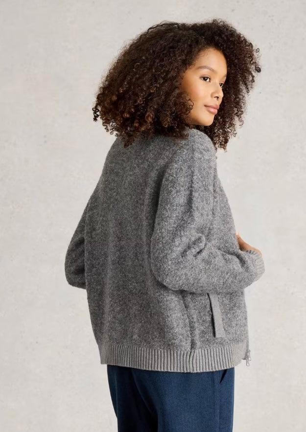 MID GREY BOBBY BOUCLE ZIP CARDIGAN