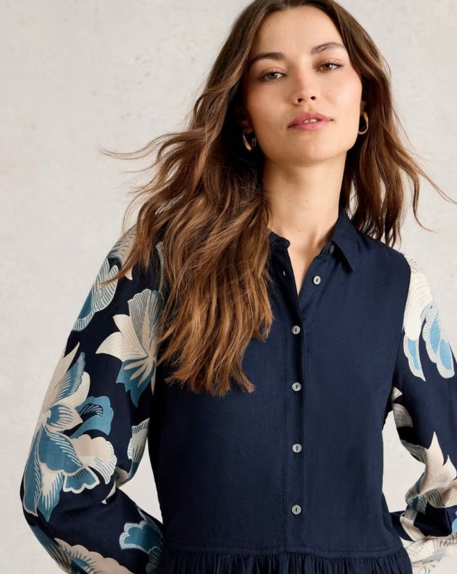 NAVY PRINT CLAIRE SHIRT DRESS
