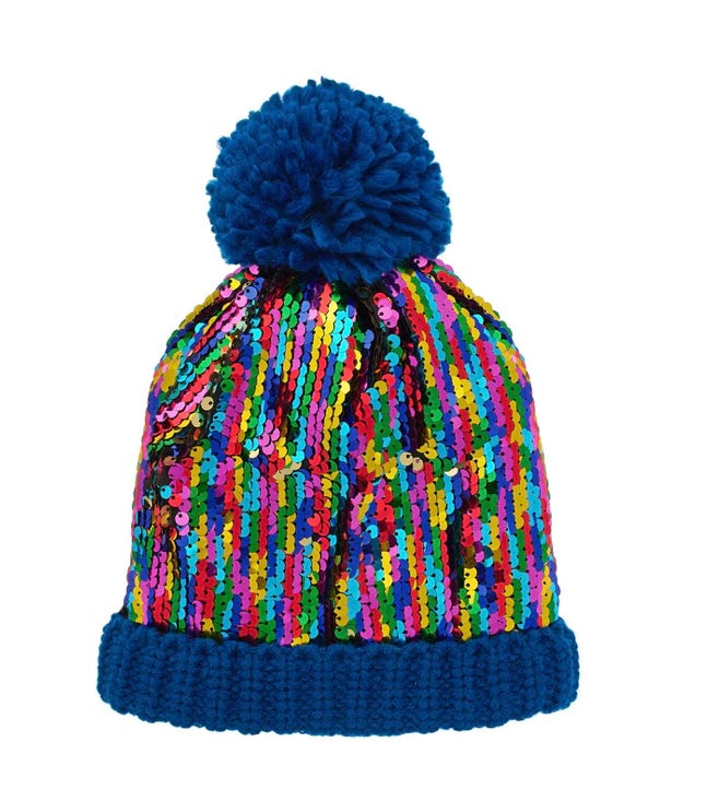RAINBOW SEQUIN KNITTED HAT