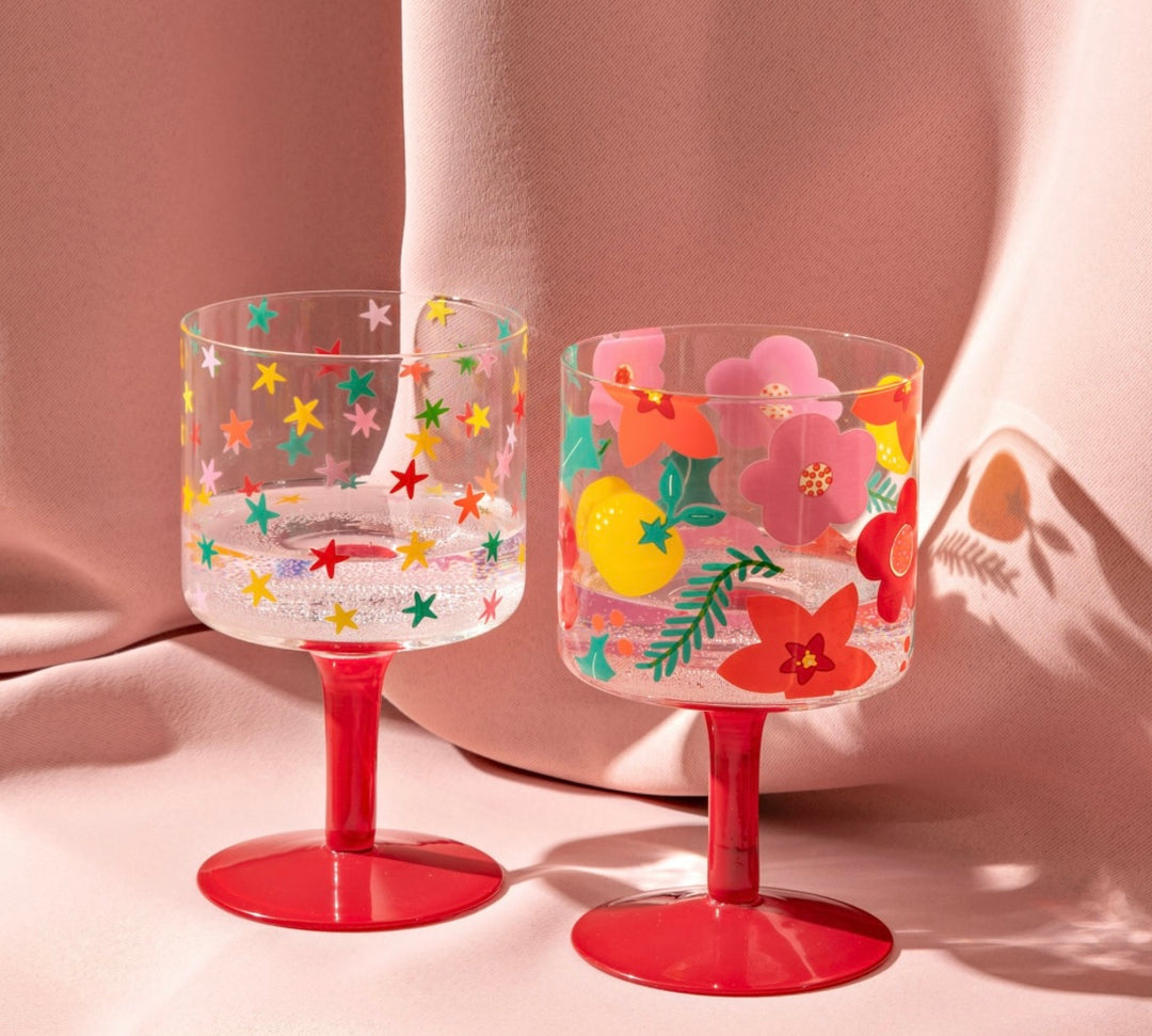 RASPBERRY BLOSSOM SET OF 2 WINE GLASSES