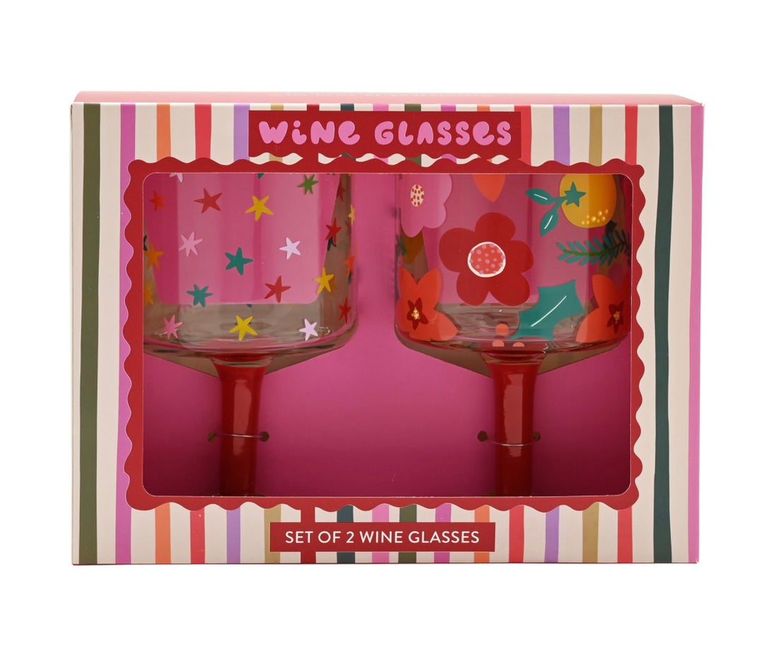 RASPBERRY BLOSSOM SET OF 2 WINE GLASSES