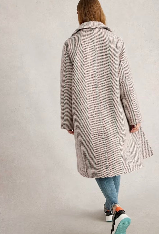 IVORY MULTI KELSEY WOOL BLEND TEXTURED COAT