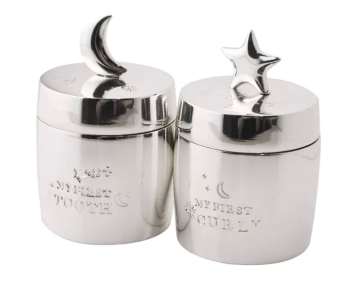 BAMBINO SILVER PLATED TOOTH & CURL STAR AND MOON KEEPSAKE BOXES